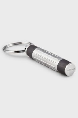 Ribbed gunmetal key ring with 3D logo, Silver