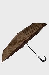 Camel monogram-pattern umbrella with logo strap, Dark Brown
