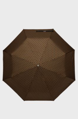 Camel monogram-pattern umbrella with logo strap, Dark Brown