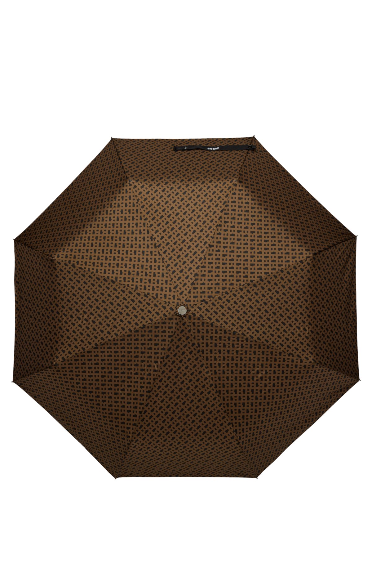 BOSS - Camel monogram-pattern umbrella with logo strap