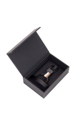 Signature-stripe key ring with dark-chrome accents, Dark Grey