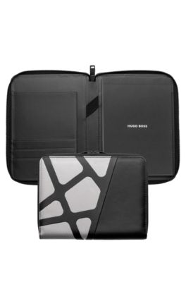 Chrome-effect A5 conference folder in nylon and faux leather, Black