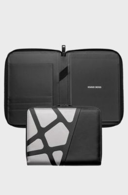 Chrome-effect A5 conference folder in nylon and faux leather, Black