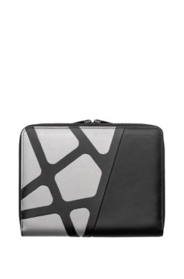 Chrome-effect A5 conference folder in nylon and faux leather, Black