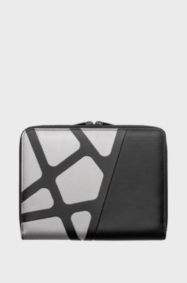 Chrome-effect A5 conference folder in nylon and faux leather, Black