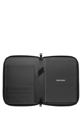 Chrome-effect A5 conference folder in nylon and faux leather, Black