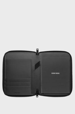 Chrome-effect A5 conference folder in nylon and faux leather, Black