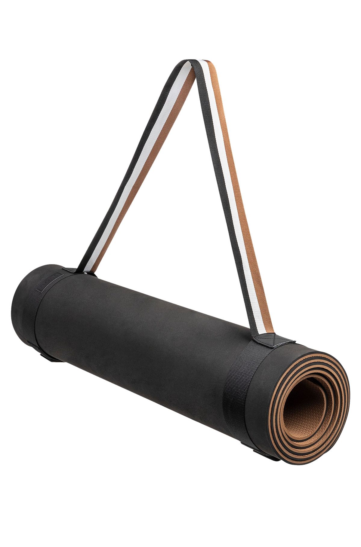 Yogamat met kenmerkend gestreepte band, Zwart