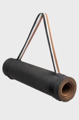 Yoga mat with signature-stripe strap, Black