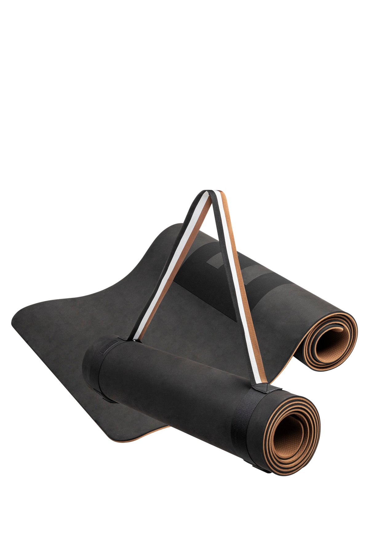 Yoga mat with signature-stripe strap, Black