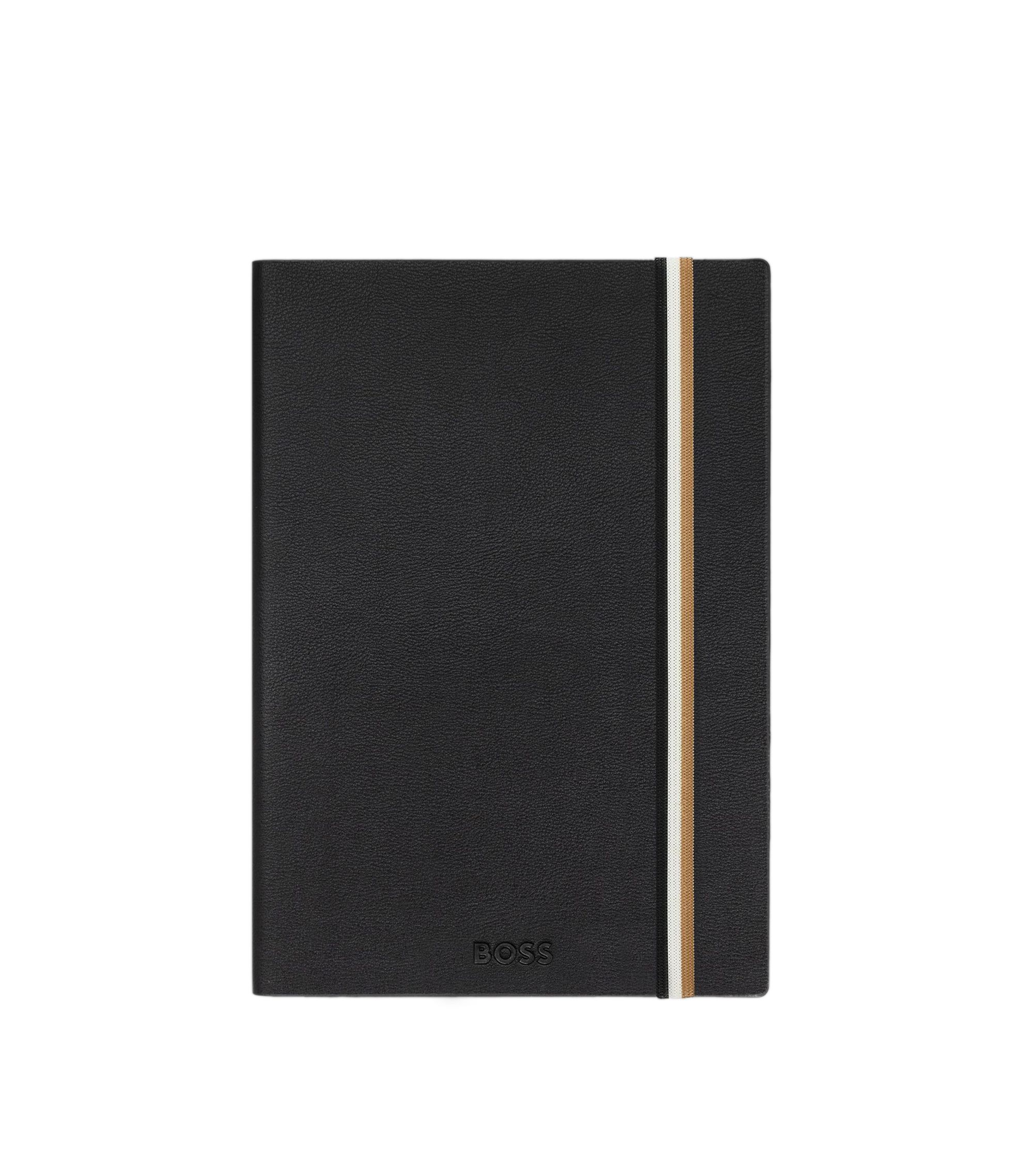 DIN-A5-Notizbuch aus schwarzem Kunstleder mit Signature-Streifen-Riemen