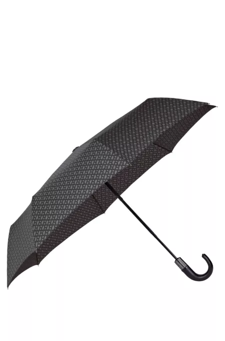 Dark-grey monogram-pattern umbrella with logo strap