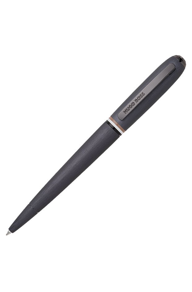 Brushed ballpoint pen with signature-stripe ring, Dark Grey