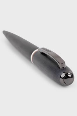 Brushed ballpoint pen with signature-stripe ring, Dark Grey