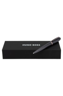 Brushed ballpoint pen with signature-stripe ring, Dark Grey
