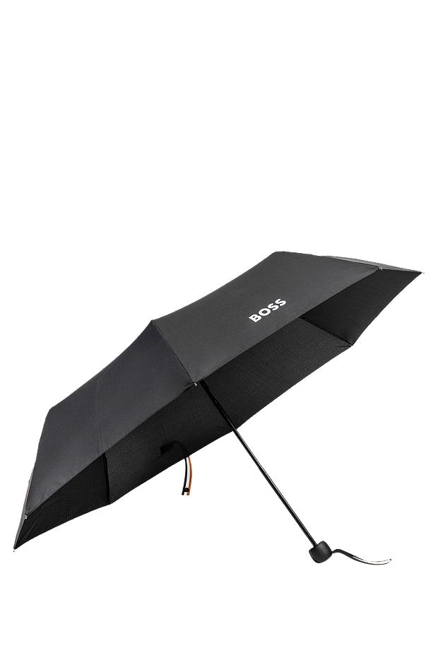 Mini ombrello con cinturino di chiusura con righe tipiche del marchio, Nero