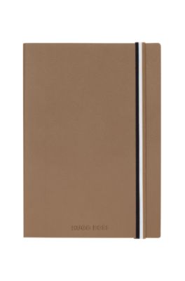 Camel faux-leather A5 notebook with signature-stripe strap, Assorted-Pre-Pack