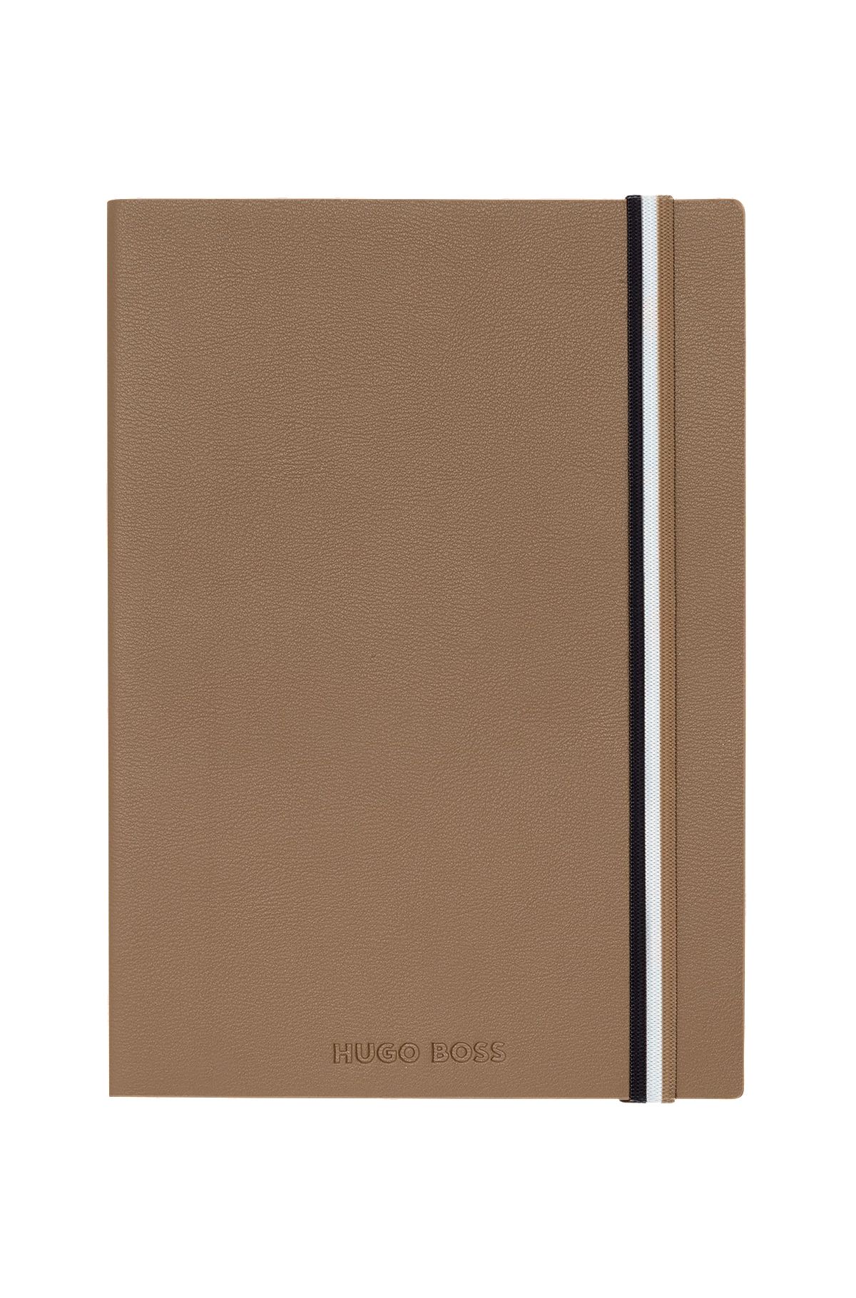A5-notesbook i camelfarvet imiteret læder med signaturstribet strop, Assorteret-forpakket