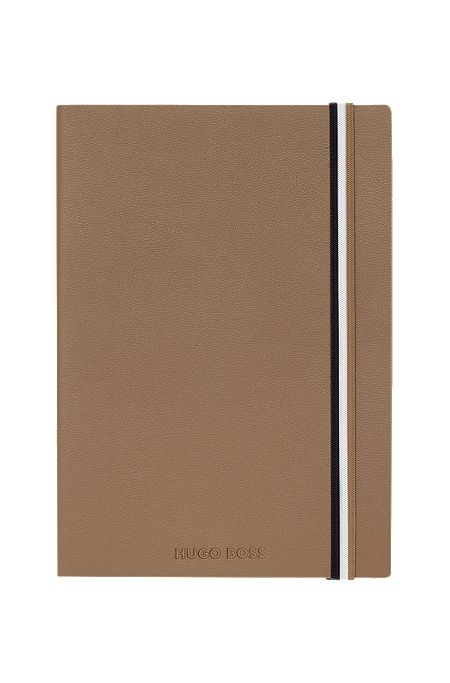 A5-notesbook i camelfarvet imiteret læder med signaturstribet strop, Assorteret-forpakket