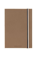 DIN-A5-Notizbuch aus camelfarbenem Kunstleder mit Signature-Streifen-Riemen, Assorted-Pre-Pack