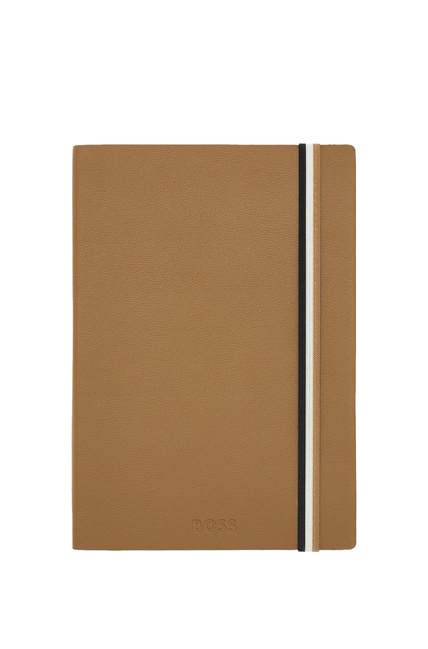 Boss Camel faux-leather A5 notebook with signature-stripe strap paraplyer & tech herr – bild 2