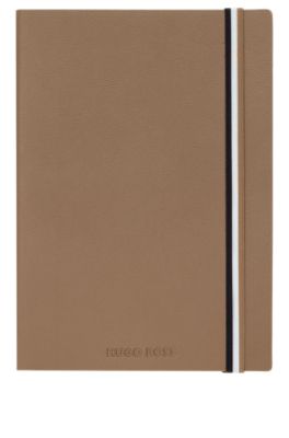 Camel faux-leather A5 notebook with signature-stripe strap, Assorted-Pre-Pack