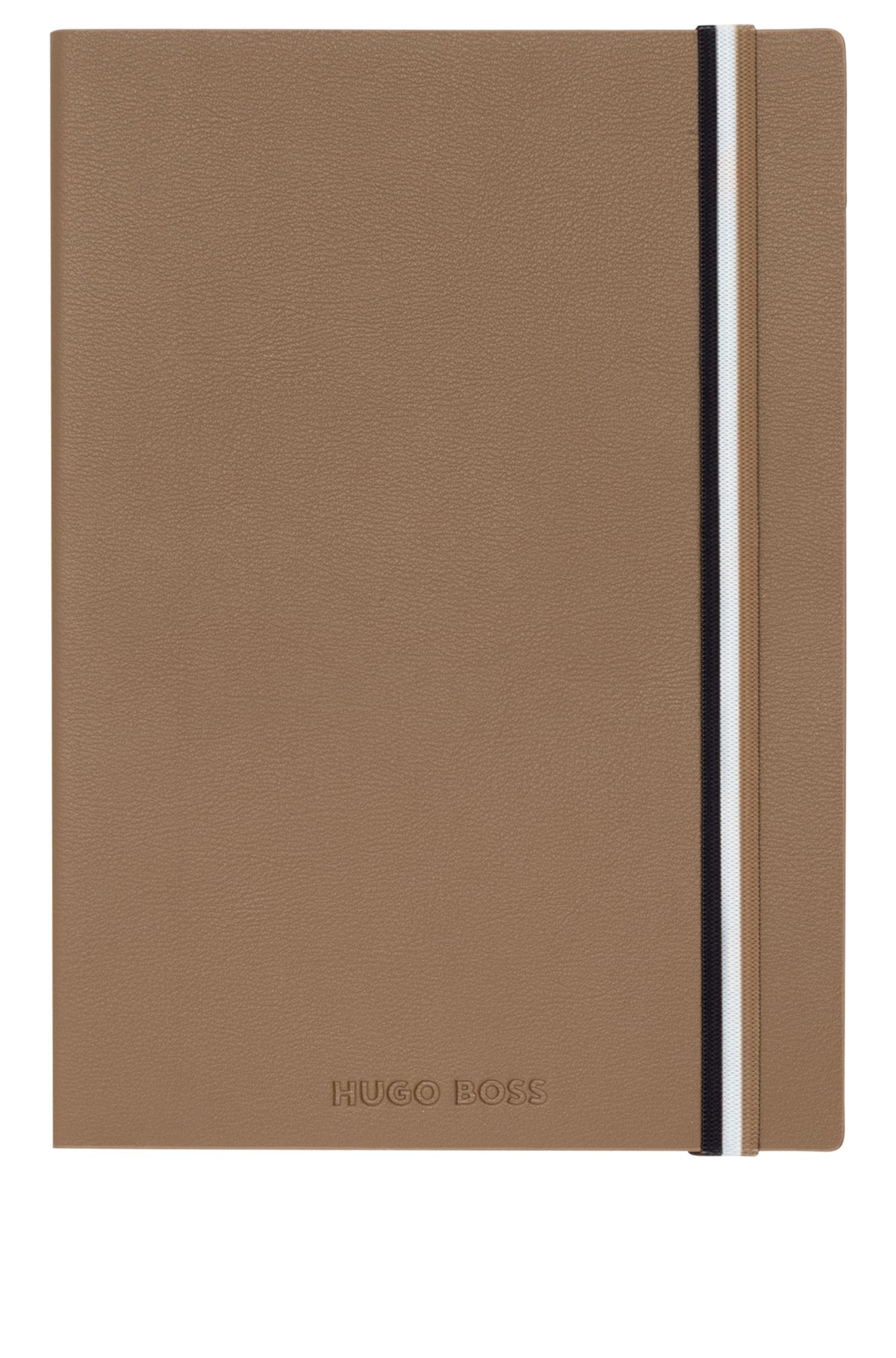 Camel faux-leather A5 notebook with signature-stripe strap, Assorted-Pre-Pack