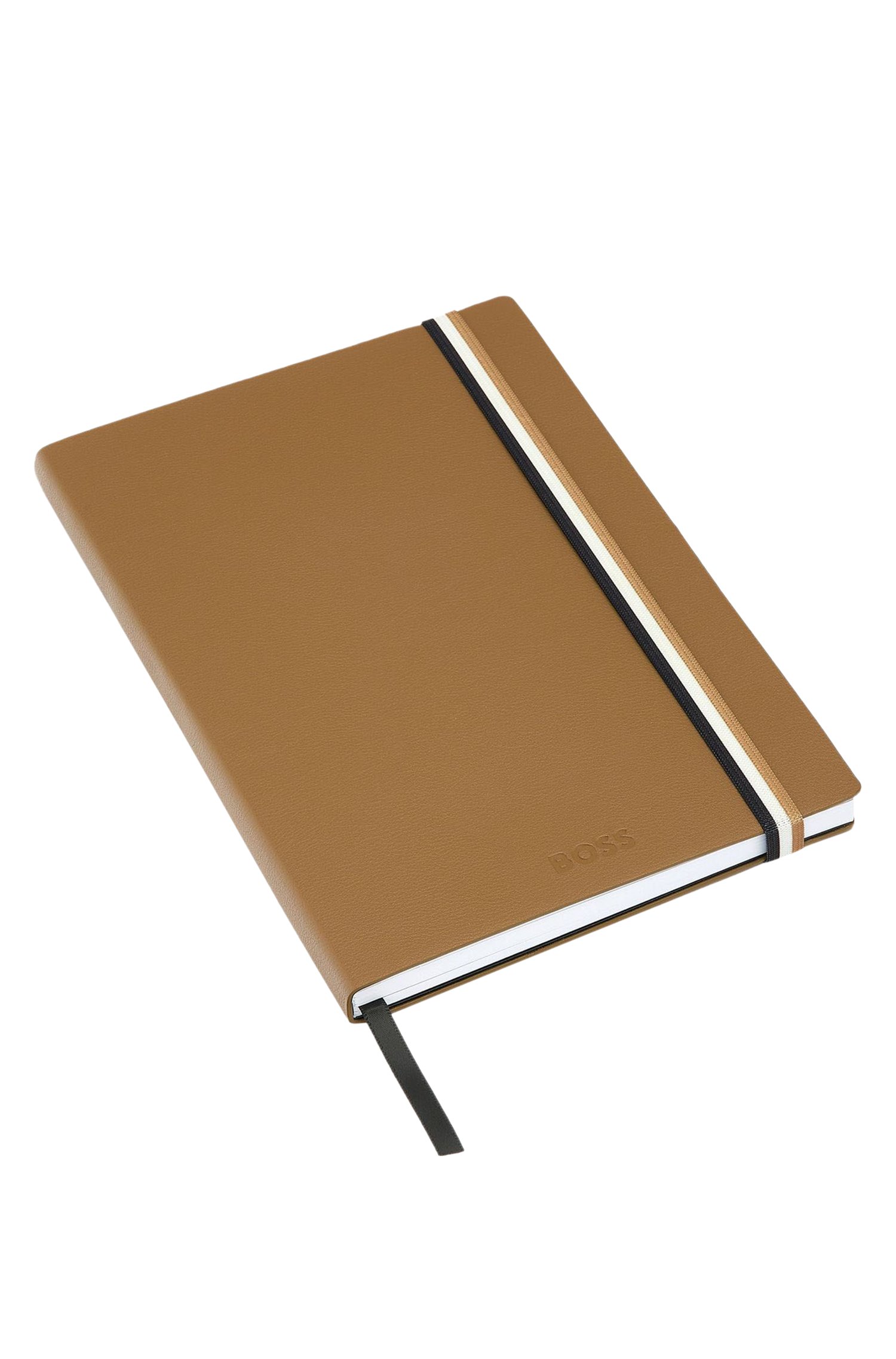 Boss Camel faux-leather A5 notebook with signature-stripe strap paraplyer & tech herr – bild 3