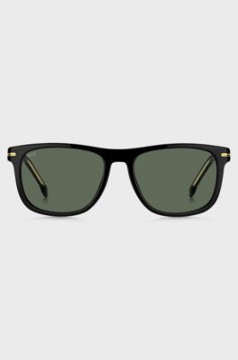 Lunettes de soleil en ac&eacute;tate noir avec garnitures en m&eacute;tal dor&eacute;, Noir