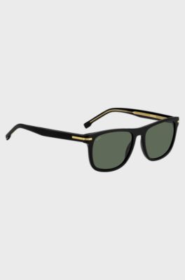 Lunettes de soleil en ac&eacute;tate noir avec garnitures en m&eacute;tal dor&eacute;, Noir