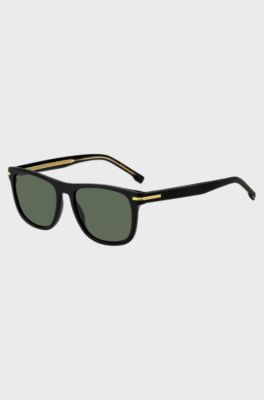 Lunettes de soleil en ac&eacute;tate noir avec garnitures en m&eacute;tal dor&eacute;, Noir