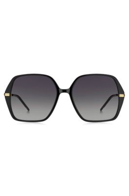 Black-acetate sunglasses with gold-tone temples, Black