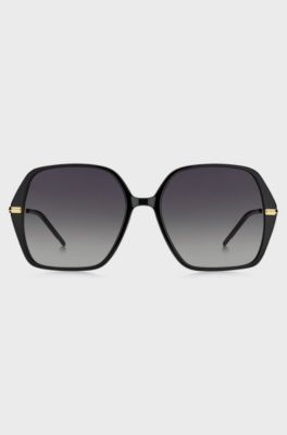Black-acetate sunglasses with gold-tone temples, Black