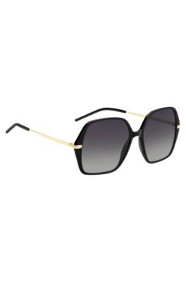 Black-acetate sunglasses with gold-tone temples, Black