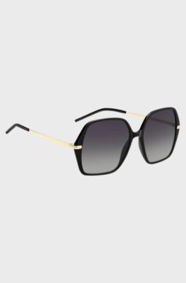 Black-acetate sunglasses with gold-tone temples, Black
