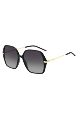 Black-acetate sunglasses with gold-tone temples, Black
