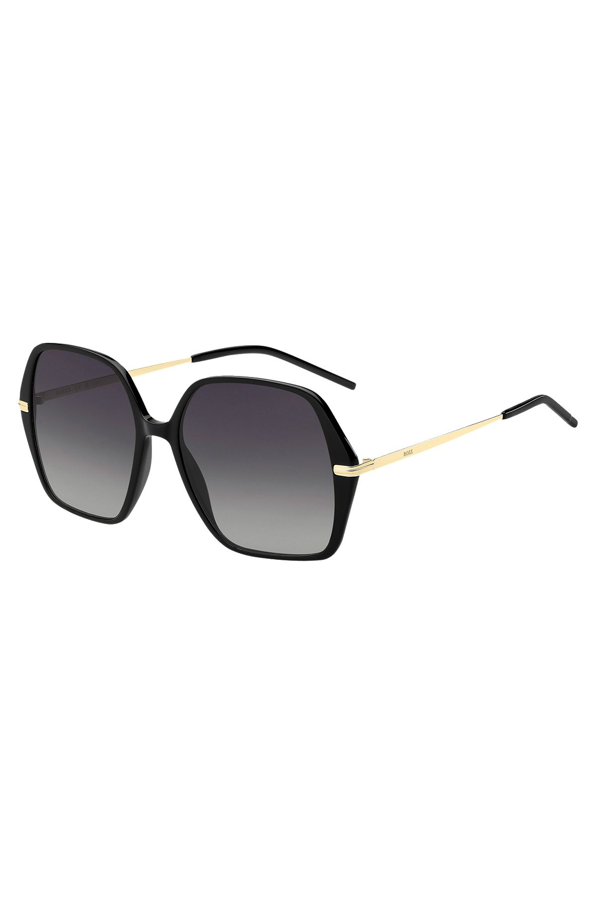 Sonnenbrille aus schwarzem Acetat mit goldfarbenen Bügeln, Schwarz