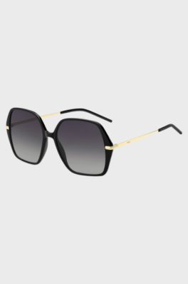 Black-acetate sunglasses with gold-tone temples, Black