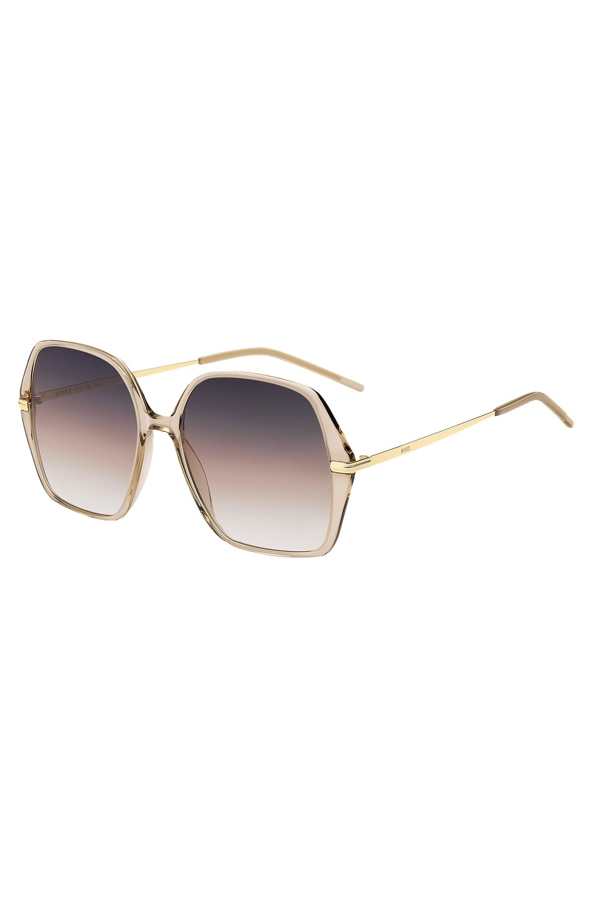 Sonnenbrille aus nudefarbenem Acetat mit goldfarbenen Bügeln, Hellbeige