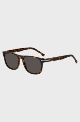 Solbriller i havana-acetat med s&oslash;lvfarvet metal, Brun