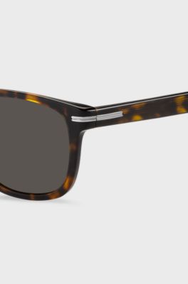 Solbriller i havana-acetat med s&oslash;lvfarvet metal, Brun
