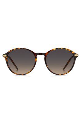 Round sunglasses in Havana acetate with gold-tone temples, Brown