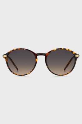 Round sunglasses in Havana acetate with gold-tone temples, Brown