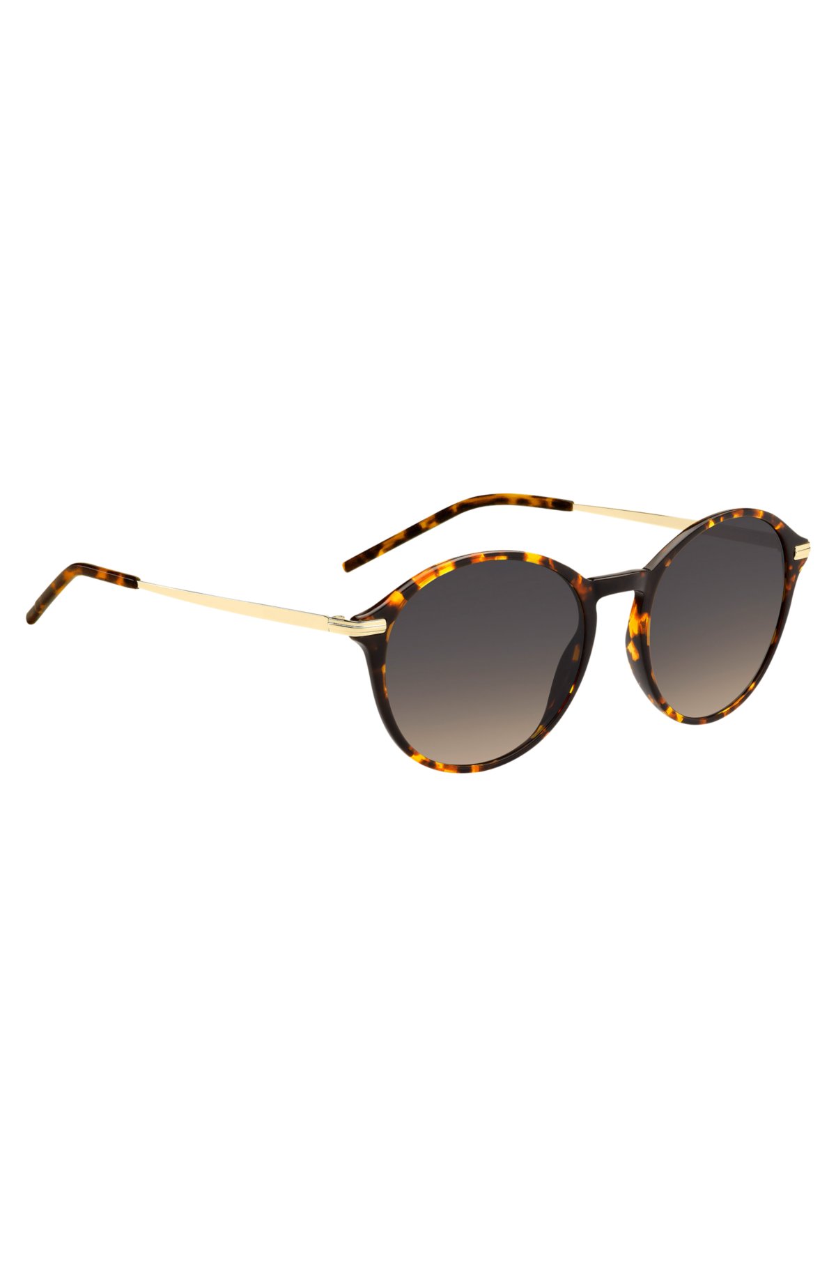 Round sunglasses in Havana acetate with gold-tone temples, Brown