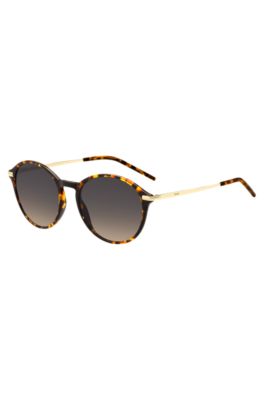 Round sunglasses in Havana acetate with gold-tone temples, Brown