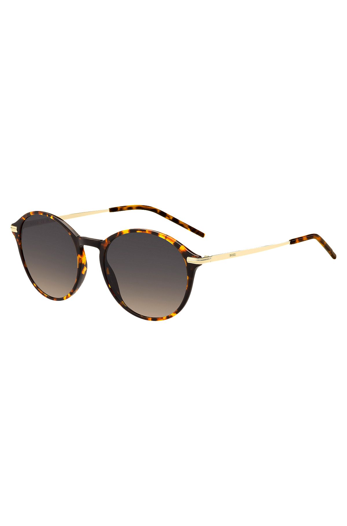 Runde Sonnenbrille aus Acetat mit Havanna-Muster und goldfarbenen Bügeln, Braun