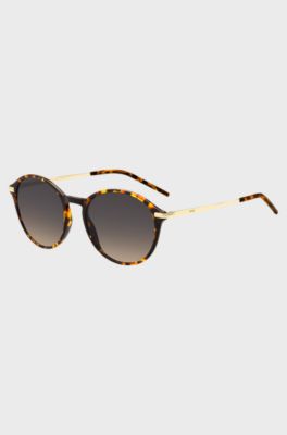 Round sunglasses in Havana acetate with gold-tone temples, Brown