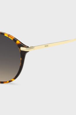Round sunglasses in Havana acetate with gold-tone temples, Brown