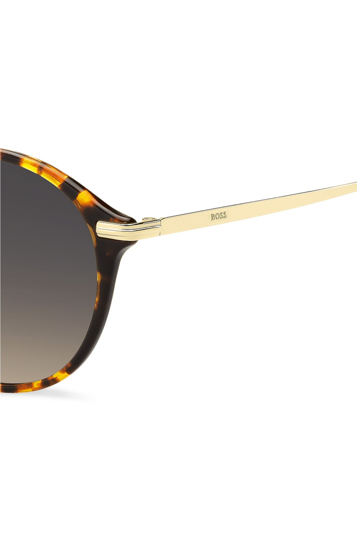 Round sunglasses in Havana acetate with gold-tone temples, Brown