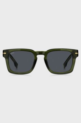 Gafas de sol de acetato verde con detalles met&aacute;licos en tono dorado, Verde